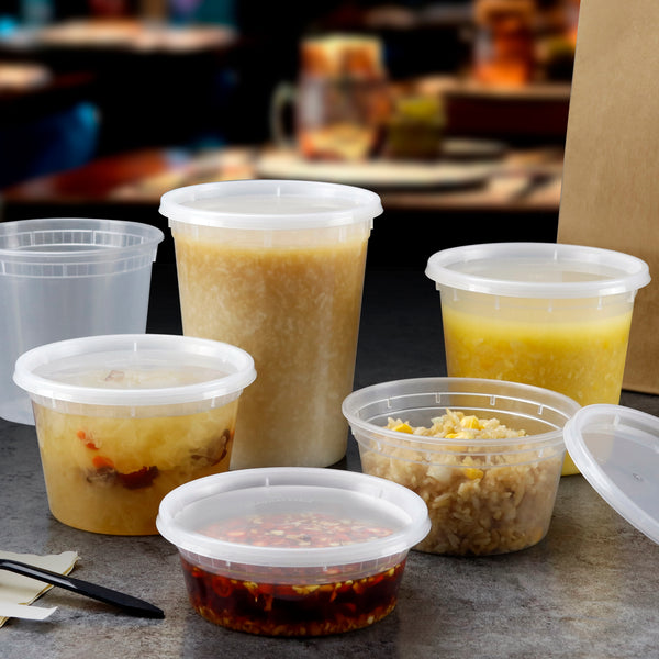 16 oz. Translucent Plastic Deli Container and Lid Combo Pack - 240/Case