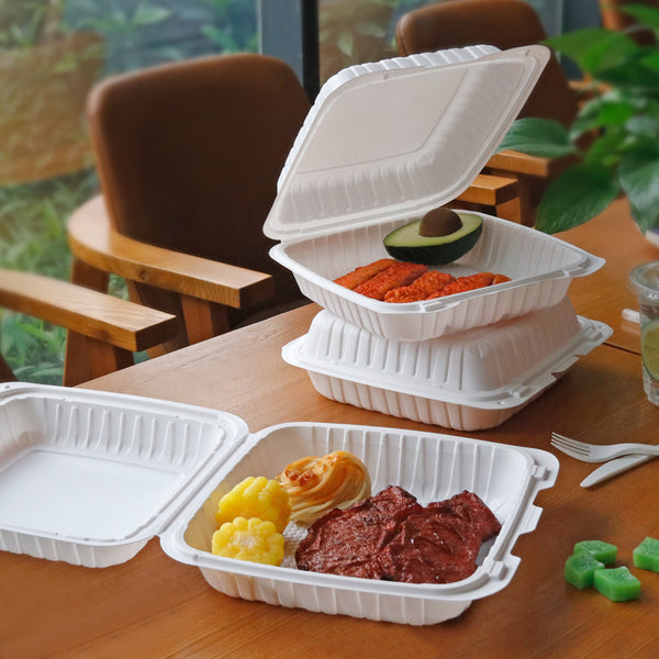 9"x9" 48 oz. 1-Compartment White Mineral-Filled Plastic Hinged Take-Out Container - 150/Case