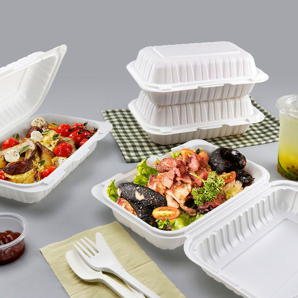 9"x6" 30 oz.1-Compartment White Mineral-Filled Plastic Hinged Take-Out Container - 150/Case