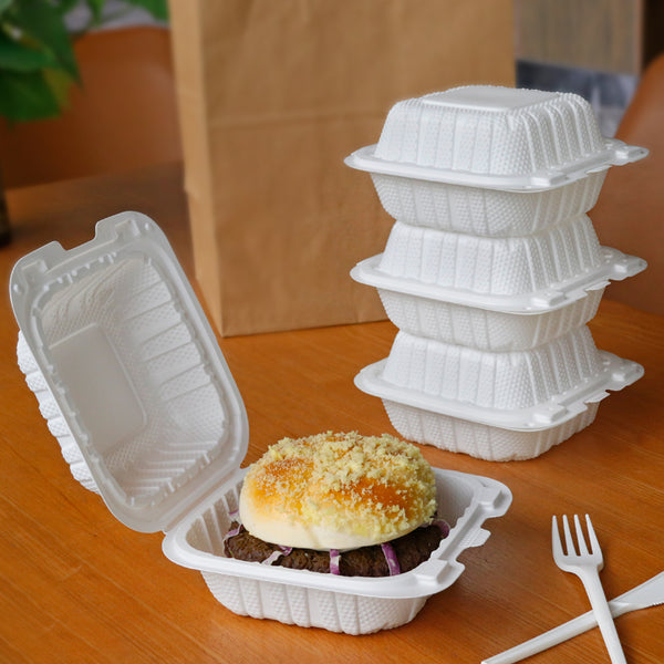 6"x6" 16 oz. 1-Compartment White Mineral-Filled Plastic Hinged Take-Out Container - 250/Case