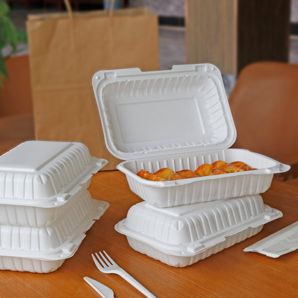 9"x6" 26 oz.1-Compartment White Mineral-Filled Plastic Hinged Take-Out Container - 150/Case