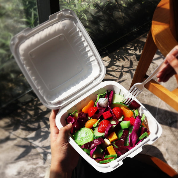 8"x8" 38 oz. 1-Compartment White Mineral-Filled Plastic Hinged Take-Out Container - 150/Case