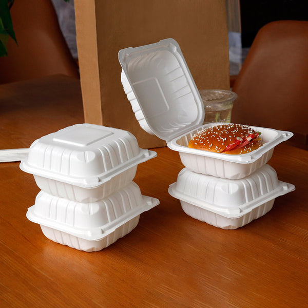 5.5"x5.5" 14 oz. 1-Compartment White Mineral-Filled Plastic Hinged Take-Out Container - 250/Case